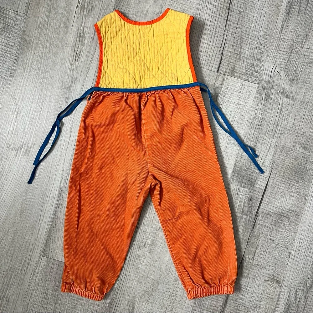 VINTAGE 70s Ruth Scharf Orange Elephant Kids Overalls Colorblock 24 months